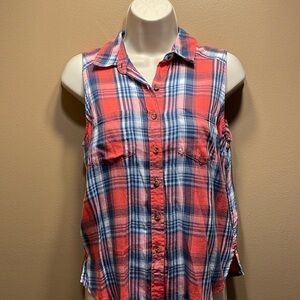 Girl’s Sleeveless plaid button up